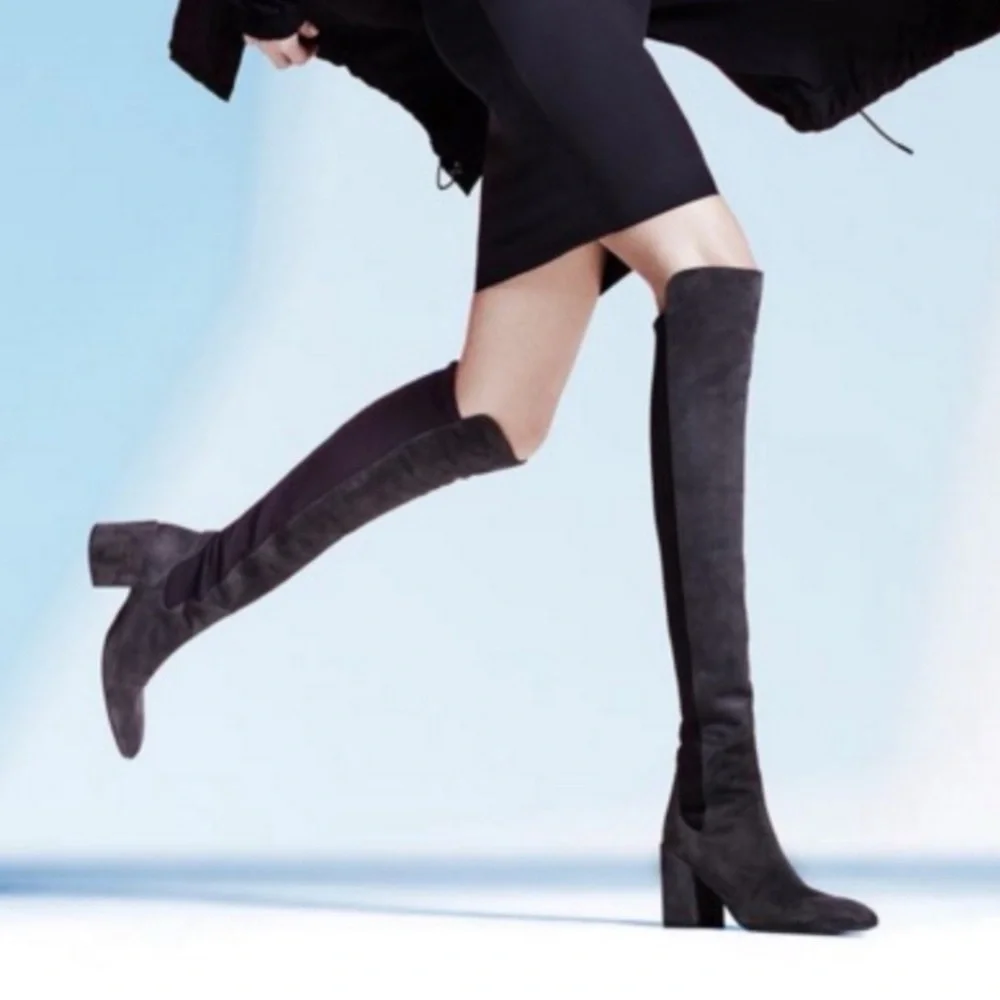 STUART WEITZMAN UW45943 GRAY SUEDE LEATHER OVER THE KNEE HEELED BOOTS